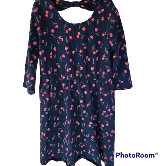 Forever 21 Girls Dress Size 13/14 Black Cherries Bow Back - Picture 2 of 5